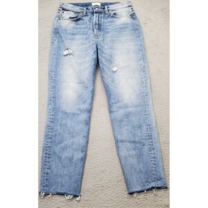 Boyish by Her Jeans Womens Blue Denim Cotton Pockets Straight Raw Hem Button Fly